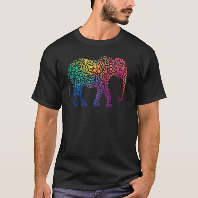 Farbenfrohe Polka Dot Elephant Rainbow Dot Day T-Shirt (Vorderseite)