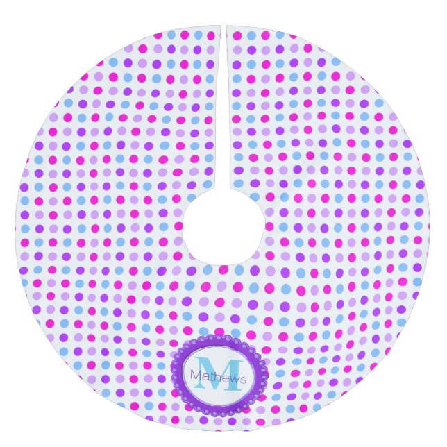 Farbenfrohe Polka Dot Monogram Tree Rock Polyester Weihnachtsbaumdecke (Vorderseite)