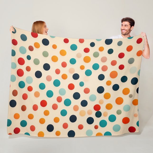 Farbenfrohe Polka Dot Nahtloses Muster auf Beige Fleecedecke (Beispiel)