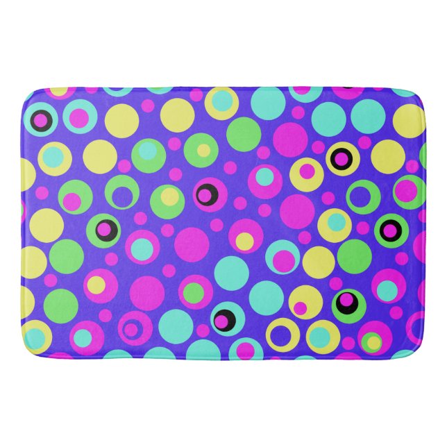 Farbenfrohe Polka Dot Party Badematte (Vorderseite)