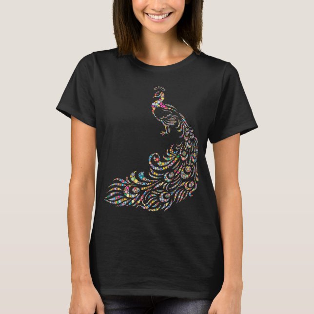 Farbenfrohe Polka-dot Peacock T-Shirt (Vorderseite)