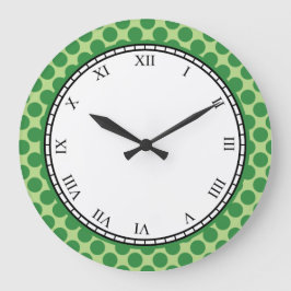 Farbenfrohe Polka Dot römische Ziffern grün auf je Große Wanduhr