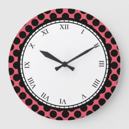 Farbenfrohe Polka Dot römische Ziffern schwarz auf Große Wanduhr