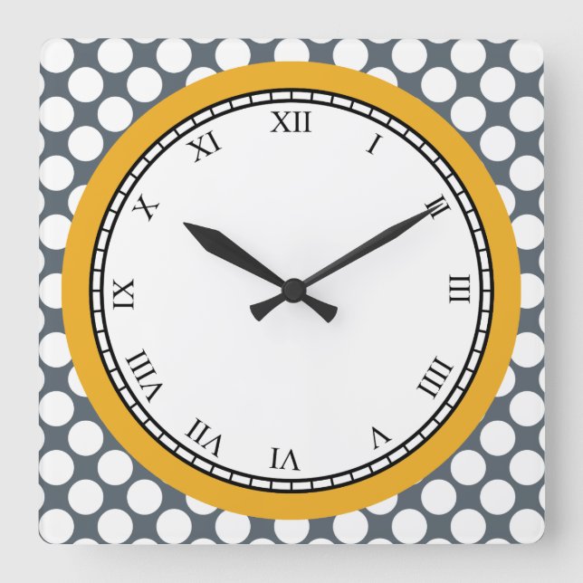 Farbenfrohe Polka Dot römische Ziffern weiß auf je Quadratische Wanduhr (Vorderseite)