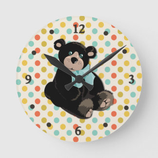 Farbenfrohe Polka Dot und Teddy Bear Wall Uhr