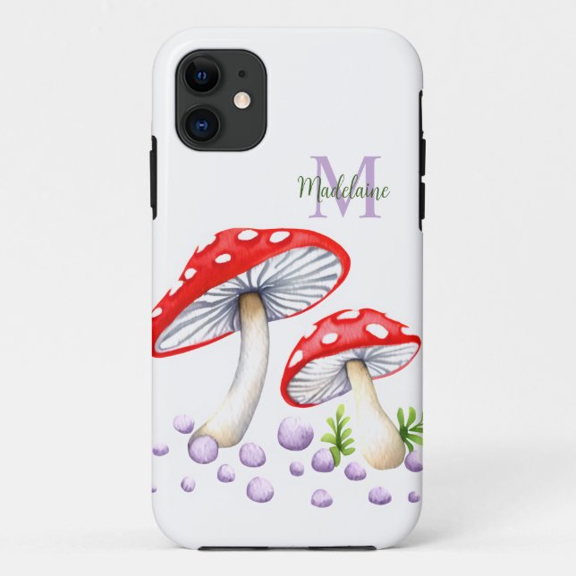 Farbenfrohe Polka Dot Watercolor Pilze Monogramm Case-Mate iPhone Hülle (Rückseite)