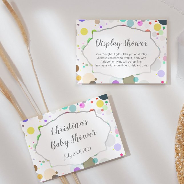 Farbenfrohe Polka Dots Baby "Display Shower" Info Begleitkarte (Von Creator hochgeladen)
