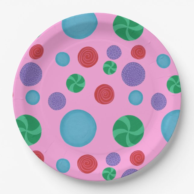 Farbenfrohe Polka Dots Celebration Paper Teller (Vorderseite)