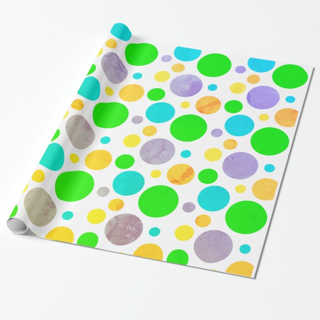 Farbenfrohe Polka Dots Geschenkpapier (Ungerollt)