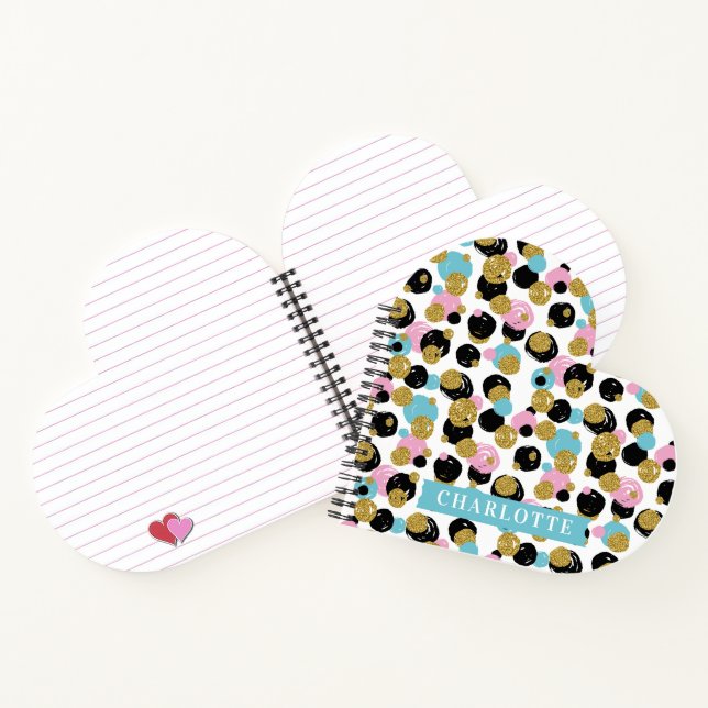 Farbenfrohe Polka Dots Gold Glitzer Individuelle N Notizbuch (Innenseite)