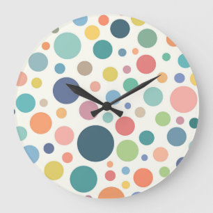Farbenfrohe Polka Dots Große Wanduhr