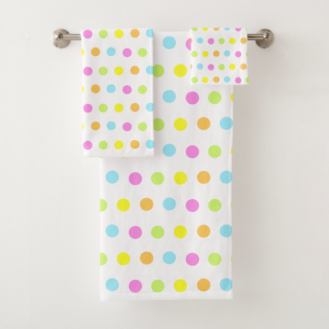 Farbenfrohe Polka Dots in Pastellfarben Badhandtuch Set (Insitu)