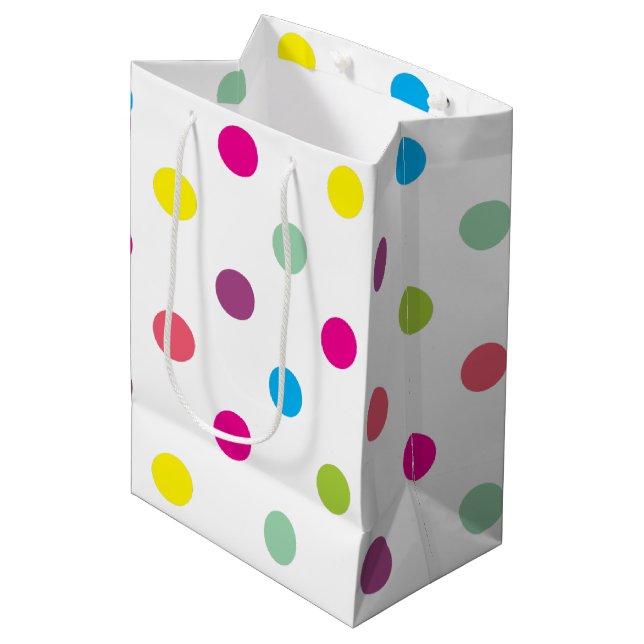 Farbenfrohe Polka Dots Mittlere Geschenktüte (Vorderseite Schrägansicht)
