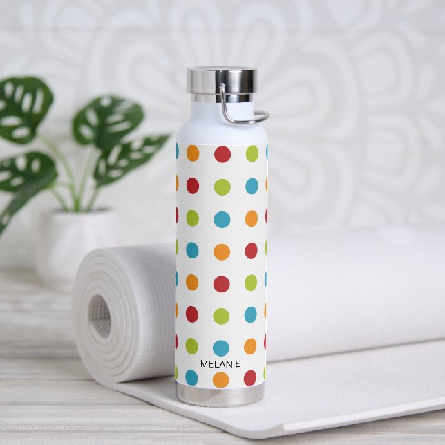 Farbenfrohe Polka Dots Personalisiert Trinkflasche (Yoga)