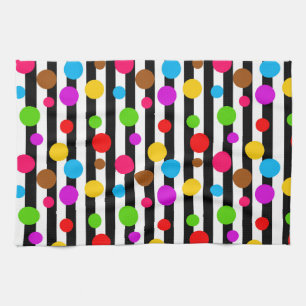Farbenfrohe Polka Dots Streifen Geschirrtuch
