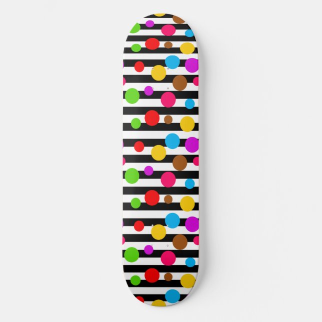 Farbenfrohe Polka Dots Streifen Skateboard (Vorderseite)