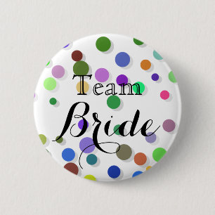 Farbenfrohe Polka Dots Wedding Team Bride Button