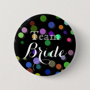 Farbenfrohe Polka Dots Wedding Team Bride Button