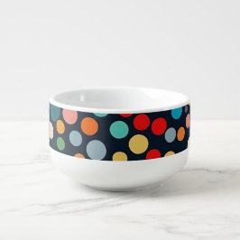 Farbenfrohe Polka Punkte auf dunklem Hintergrund Große Suppentasse