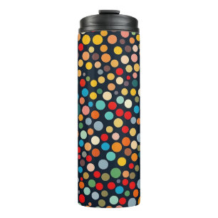 Farbenfrohe Polka Punkte auf dunklem Hintergrund Thermosbecher