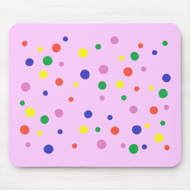 Farbenfrohe Polka Punkte auf rosa, auf Mousepads (Vorne)