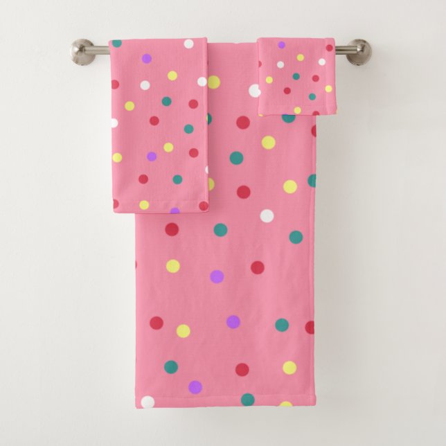 Farbenfrohe Polka Punkte auf Rosa Badhandtuch Set (Insitu)