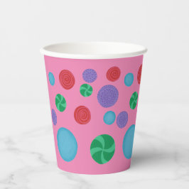 Farbenfrohe Polka-Punkte auf rosa Papiertüten Pappbecher