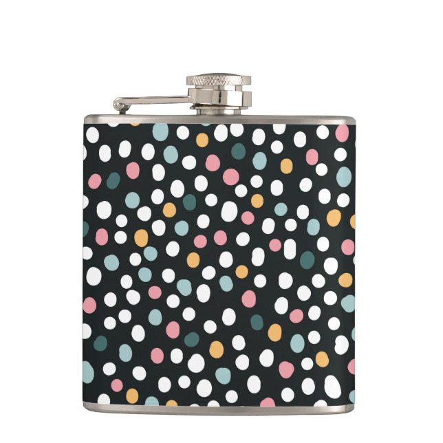 Farbenfrohe Polka-Punkte Pastellmuster Flachmann (Vorderseite)