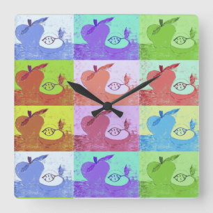 Farbenfrohe Pop Art Apple Quadratische Wanduhr