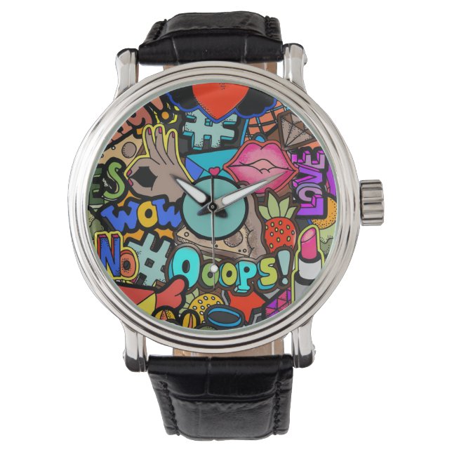 Farbenfrohe Pop-Art Armbanduhr (Vorderseite)
