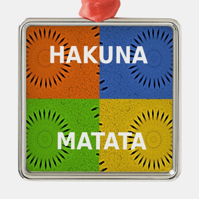 Farbenfrohe Pop Art Collage & "Hakuna Matata" Nach Silbernes Ornament (Vorne)