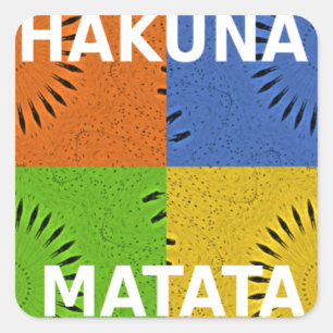 Farbenfrohe Pop-Art-Collage und "Hakuna Matata"-Bo Quadratischer Aufkleber