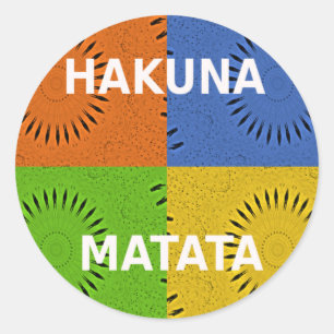Farbenfrohe Pop-Art-Collage und "Hakuna Matata"-Bo Runder Aufkleber