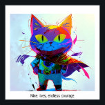 Farbenfrohe Pop Art Editable Super Heroine Katze Poster<br><div class="desc">Dieses Bild einer Katze in einer Super-Held-Uniform ist in farbenfrohen Pop Art Stil geschaffen. Das Bild enthält das Sprichwort "Neun Leben,  endloser Mut",  das anpassbar ist. Das Bild ist hoch auflösend 6953 x 6325 ppi. Es ist zum Download verfügbar.</div>