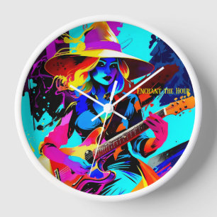 Farbenfrohe Pop Art Gitarrist Uhr