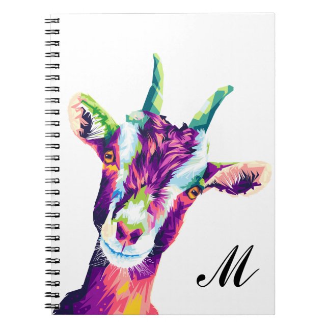 Farbenfrohe Pop Art Goat Mit Monogramm Notebook Notizblock (Vorderseite)