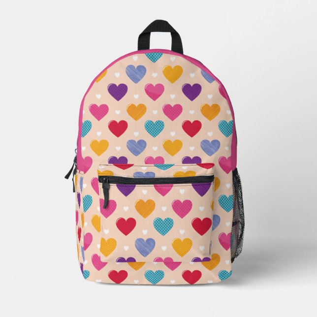 Farbenfrohe Pop Art Herzstück Muster Bedruckter Rucksack (Vorderseite)