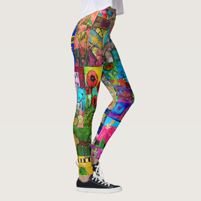 Farbenfrohe Pop Art Mixed Media Collage Leggings (Rechts)