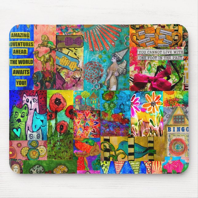 Farbenfrohe Pop Art Mixed Media Collage Mouse Pad Mousepad (Vorne)