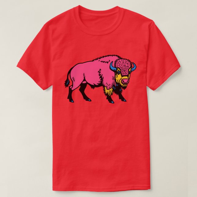 Farbenfrohe Pop Art Southwestern Buffalo/Bison T-Shirt (Design vorne)
