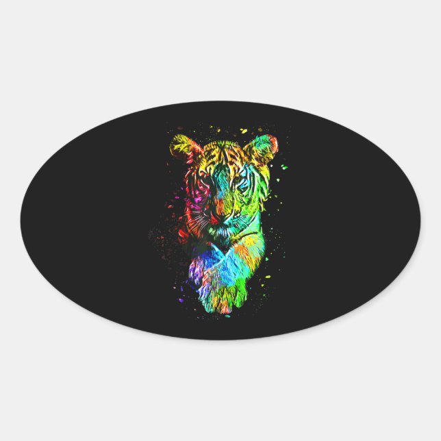 Farbenfrohe Pop Art Tiger Ovaler Aufkleber (Vorderseite)
