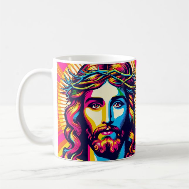 Farbenfrohe Pop Kunst Jesus Tasse! Kaffeetasse (Links)