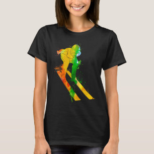 Farbenfrohe Pop Portrait Winter Sport Ski Jumping T-Shirt
