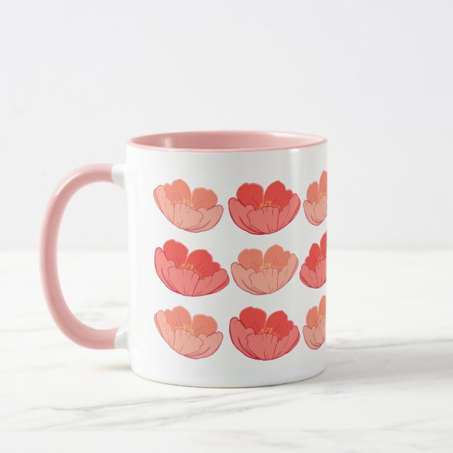 Farbenfrohe Poppies 11 oz. Rosa und weiße Keramik  Tasse (Links)