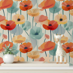 Farbenfrohe Poppies Modernes Blumenmuster Tapete