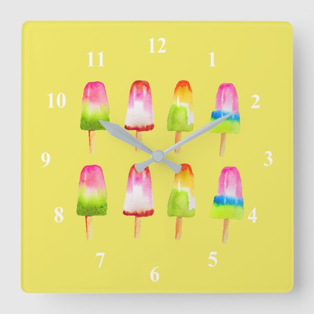 Farbenfrohe Popsicle Eisblock Sommerkunst Quadratische Wanduhr (Vorderseite)