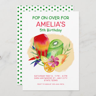 Farbenfrohe Popsiers 4. Geburtstag Party Einladung