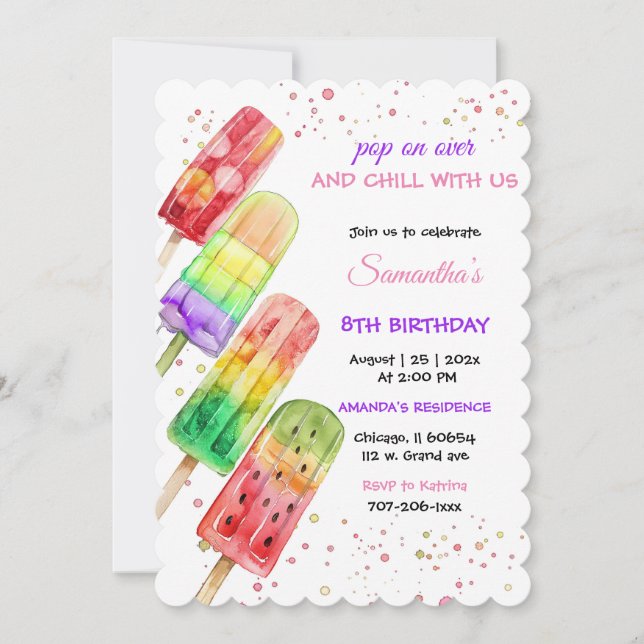 Farbenfrohe Popsim Thema Kindergeburtstag Party Einladung (Vorderseite)