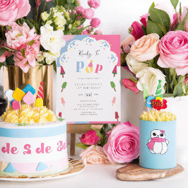 Farbenfrohe Popsität bereit zum Pop 1. Geburtstag Einladung