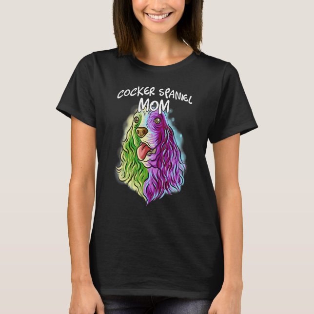 Farbenfrohe Portrait Cocker Spaniel Mama Mutter Hu T-Shirt (Vorderseite)
